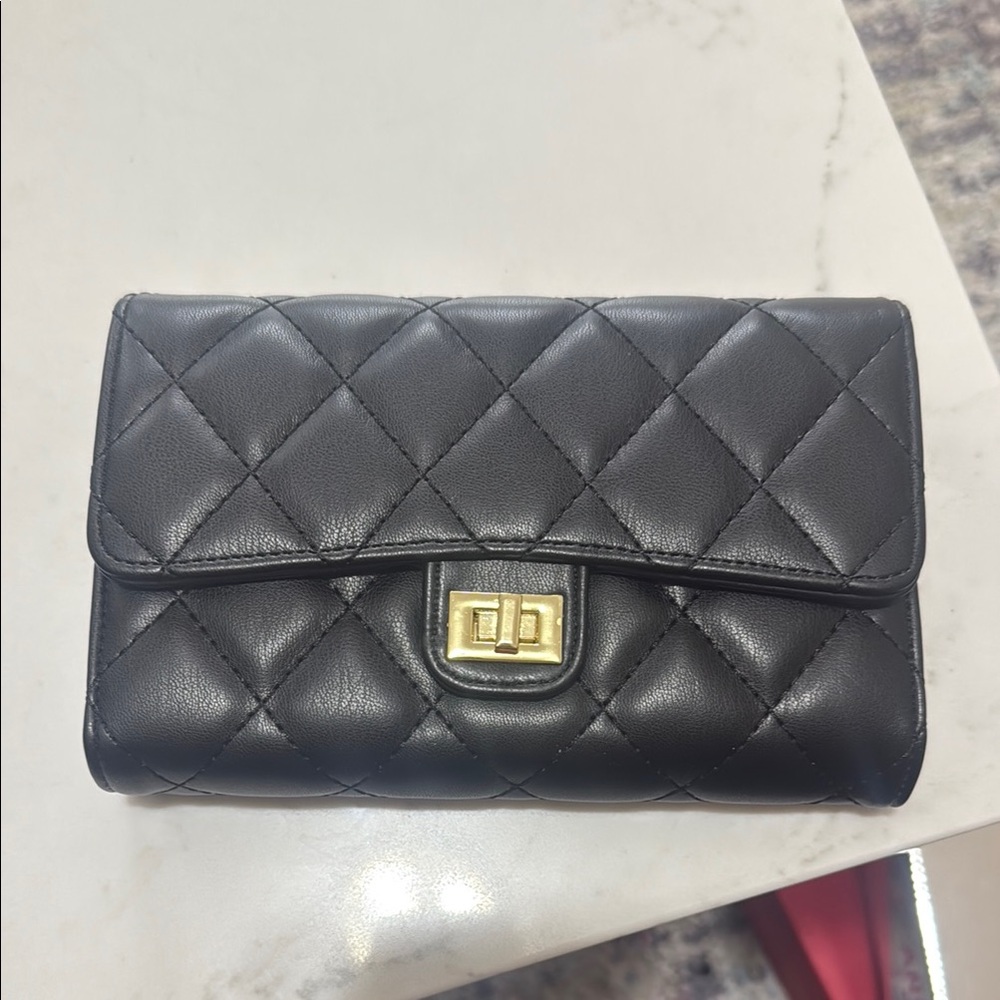 Black Quilted Leather Clutch
